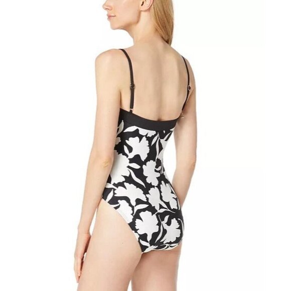 Michael Kors Womens Size 4 Black White Printed Square-Neck One-Piece Swimsuit - Picture 2 of 6